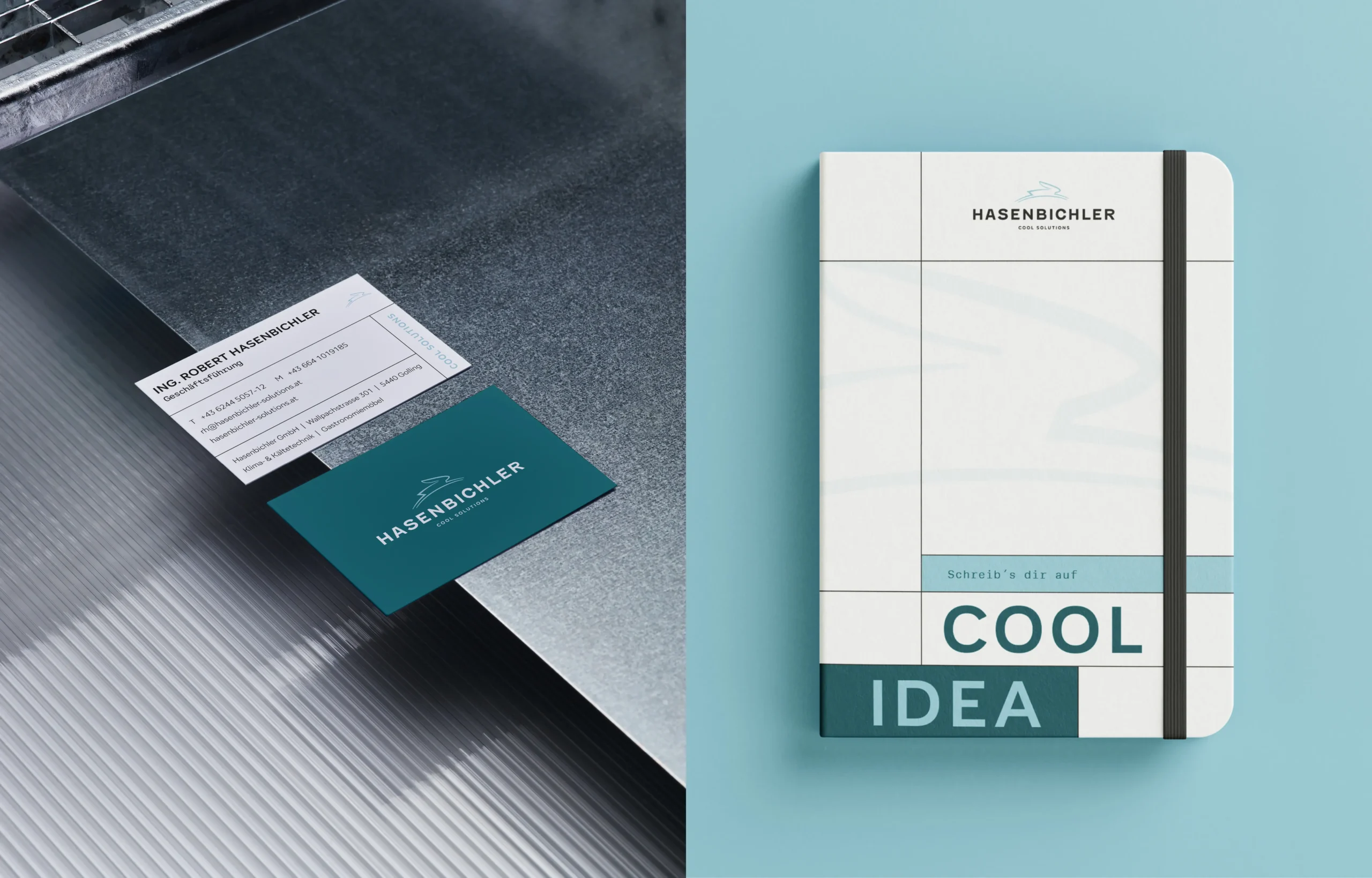 Hasenbichler Visitenkarte und Notizblock